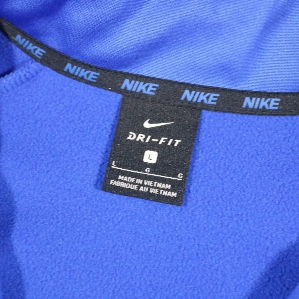 Nike Dri-Fit Men’s L Blue 1/4 Zip Fleece Pullover Sweatshirt Black Swoosh